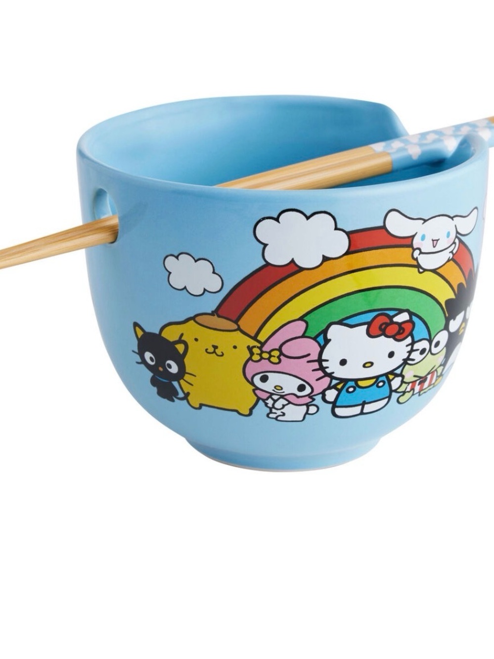 Hello Kitty Blue Rainbow Noodle Bowl With Chopsticks